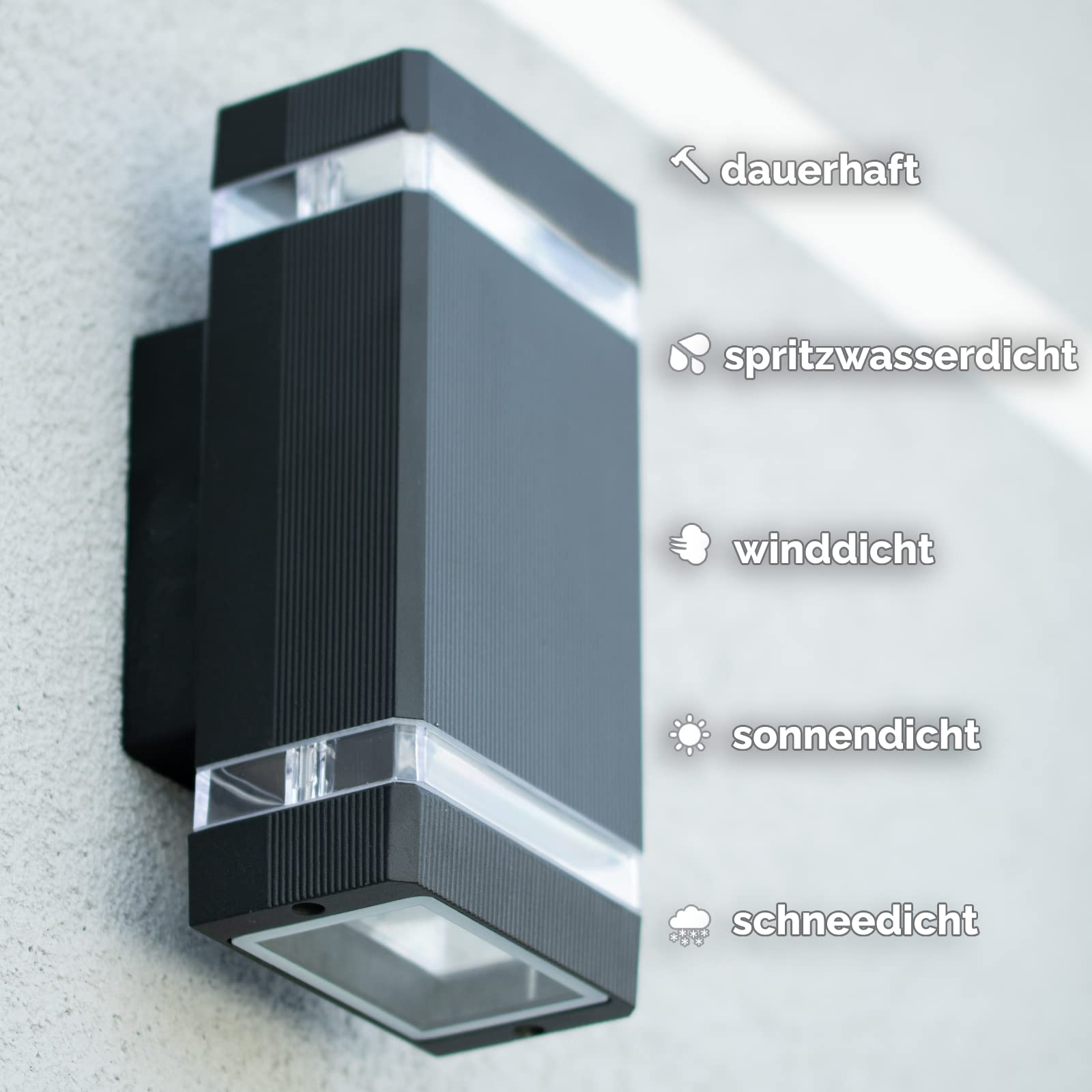 Lumiled lampa ścienna zewnętrzna ściana gniazdo GU10 oświetlenie zewnętrzne kinkiet ogrodowa taras fasada domu IP44 czarny prostokątny aluminiowy góra i