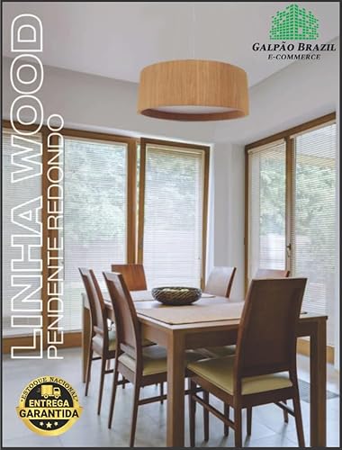 Lustre Pendente Redondo em Madeira - Luminária de Uso Interno Residencial e Comercial - Tamanhos: 25