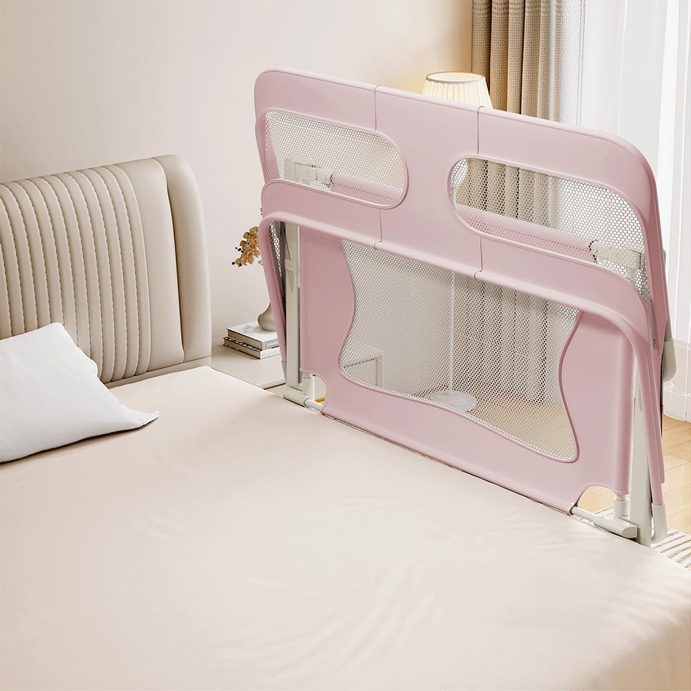 Kedia 1 reja para cuna, valla plegable, riel de cama, barrera de protección para cama infantil para niños, cuna, protección contra caídas (rosa-120 x 50 x 105 cm)