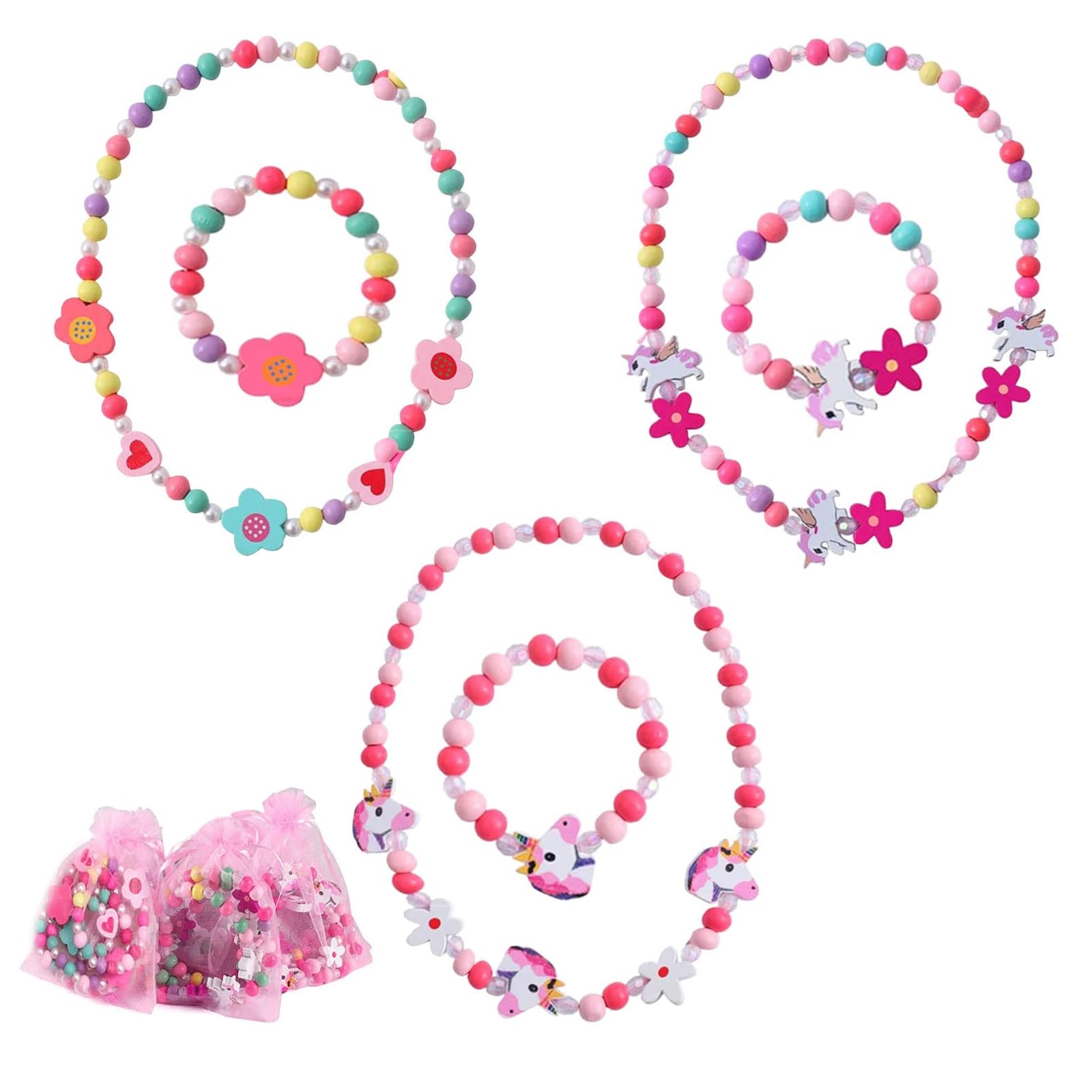 Roze gevlochten kinderarmband met eenhoorn hanger