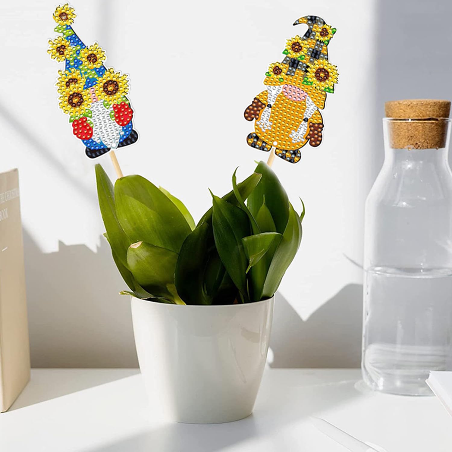 Anprola 12 kits de arte de pintura de diamantes 5D para decoración de jardín, estacas de gnomo de girasol, taladro de diamante, pintura por número, adorno artesanal para principiantes, niños y adultos