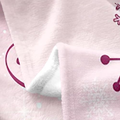 Miniatura 4 de Manta de franela de forro polar para niños, manta mullida de árbol de Navidad rosa brillante para dormitorio de niños y niñas, muñeco de nieve de
