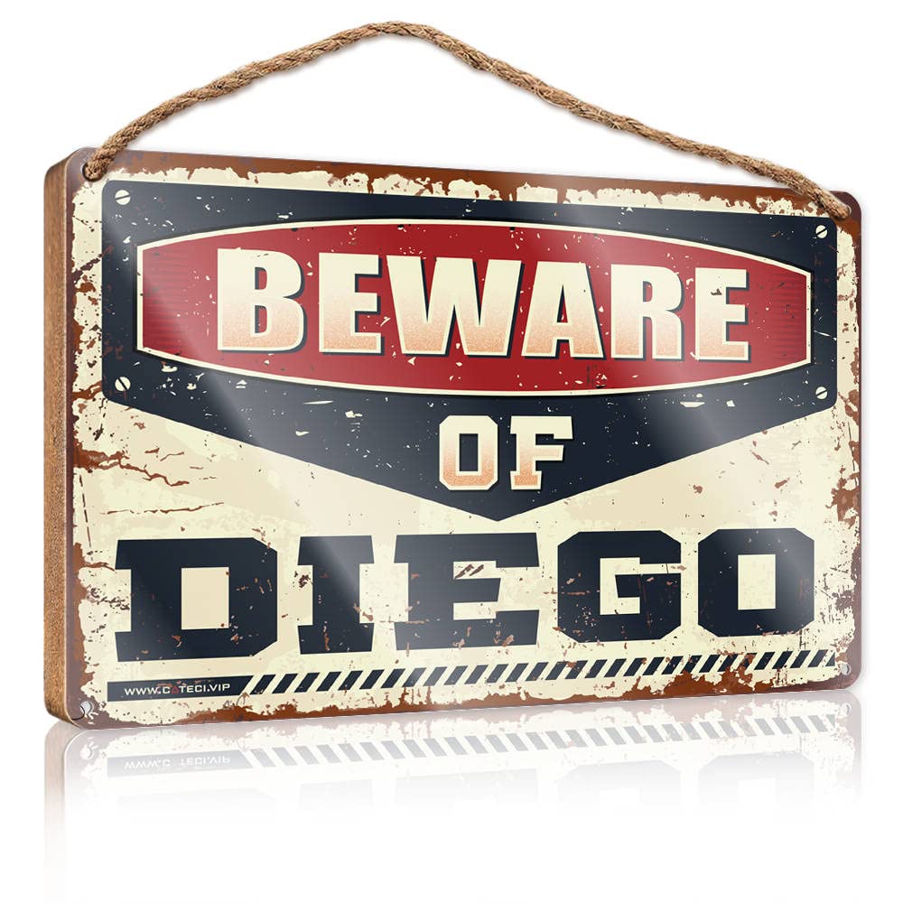 FZFN Spring Porch Sign Beware Of Diego Wooden Sign Restroom Decor Welcome Sign For Front Porch Standi(23X35CM)