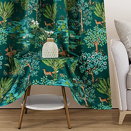 Driftaway Clara Woodland Forest Animals Printed Pattern Watercolor Textured Room Darkening Unlined Privacy Window Curtain Grommet 2 Panels 52 Inch By 84 Inch Emerald Green #TOP5