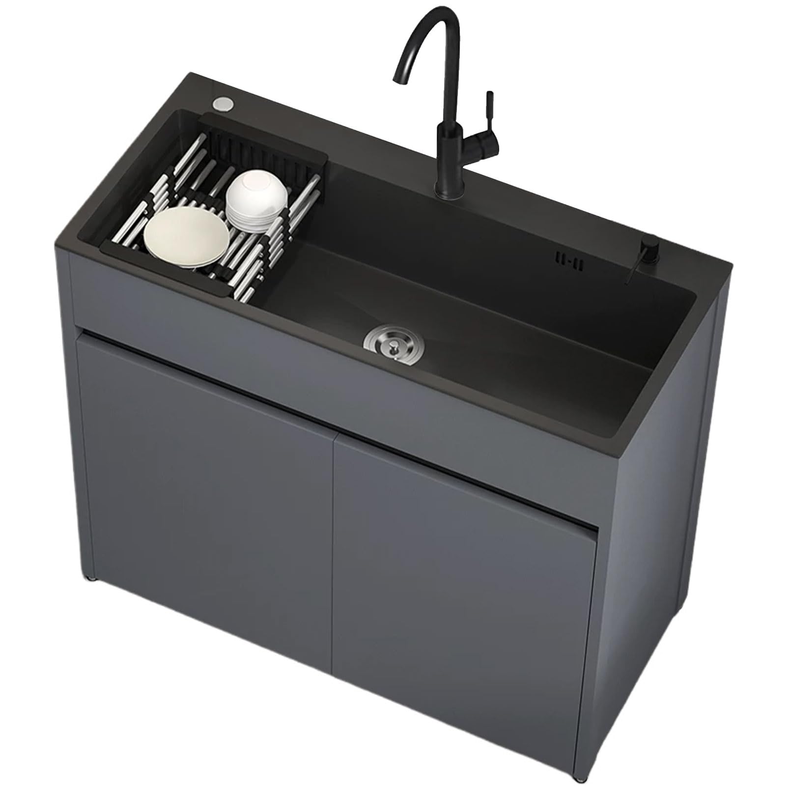 Lavello in Acciaio Inossidabile 68 cm Autoportante con Mobile Sottolavello | Rubinetto a Due Manopole per Acqua Calda/Fredda | Ripiano | Interno/Esterno | Commerciale & Residenziale | Cucina/Bagno