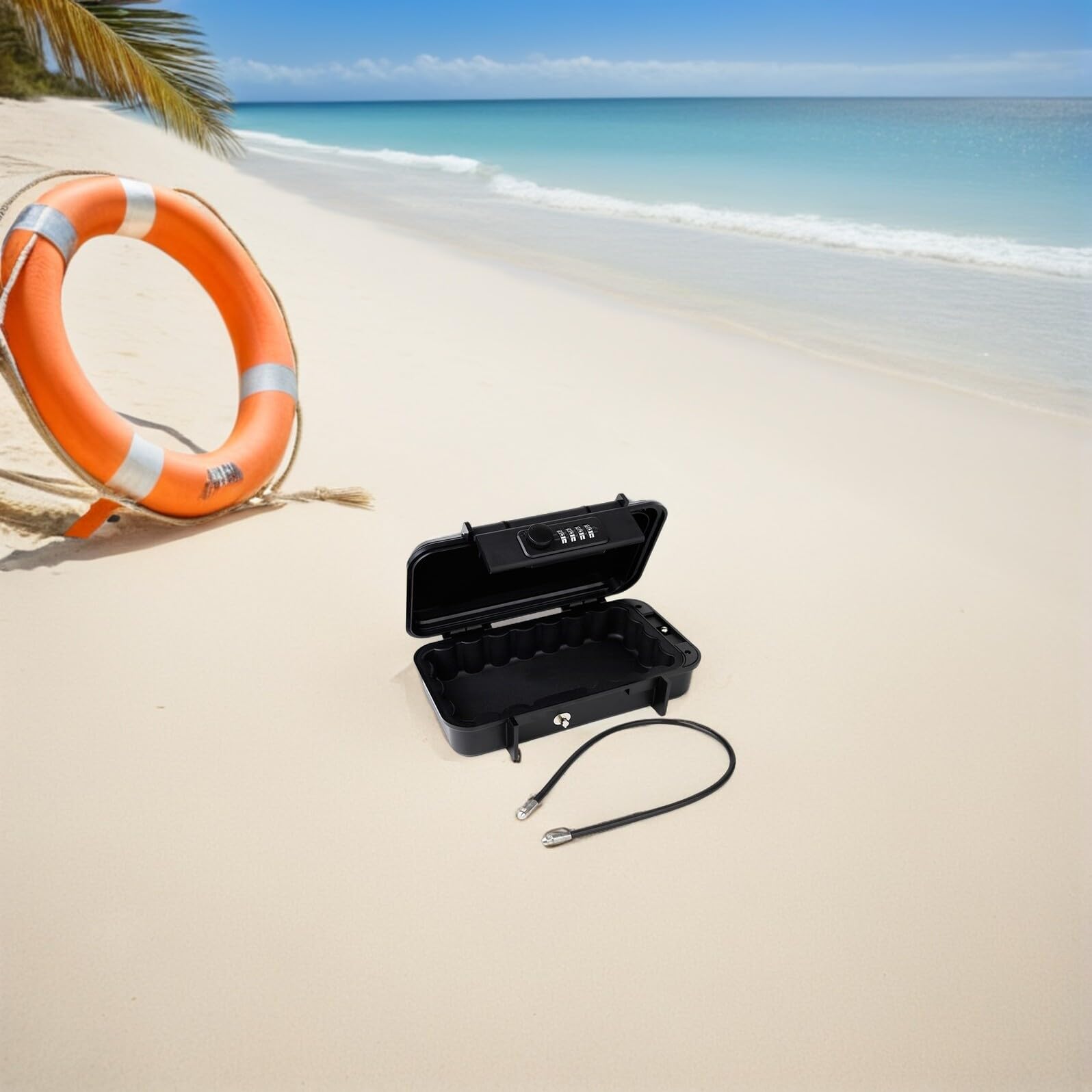 Veemoon Cassetta di Sicurezza Portatile Codice Resistente Agli Urti Serratura e Password Cavo in Acciaio Staccabile per Spiaggia Viaggi Hotel Piccola