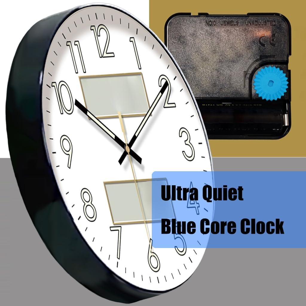 Glowing ABS Wall Clock Temperature Humidity Monitor Quiet Movement Clock
