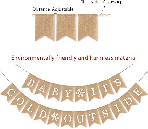 Miniatura 3 de Baby It's Cold Outside - Cartel de arpillera de yute con copos de nieve para invierno, guirnalda de baby shower, mantel de chimenea, decoración de