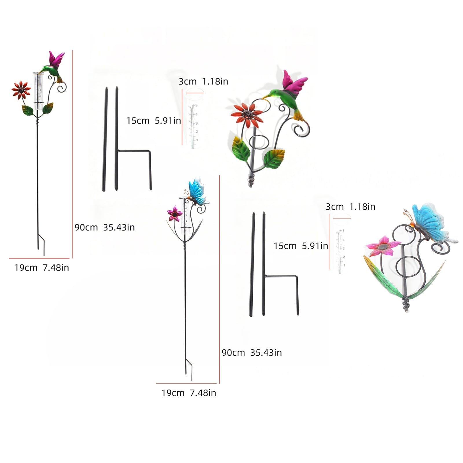 Bellissimo pluviometro da giardino in vetro resistente calore e ferro ornamentale, indicatori pioggia artistici precisa traccia meteorologica, misuratore pioggia in ferro battuto