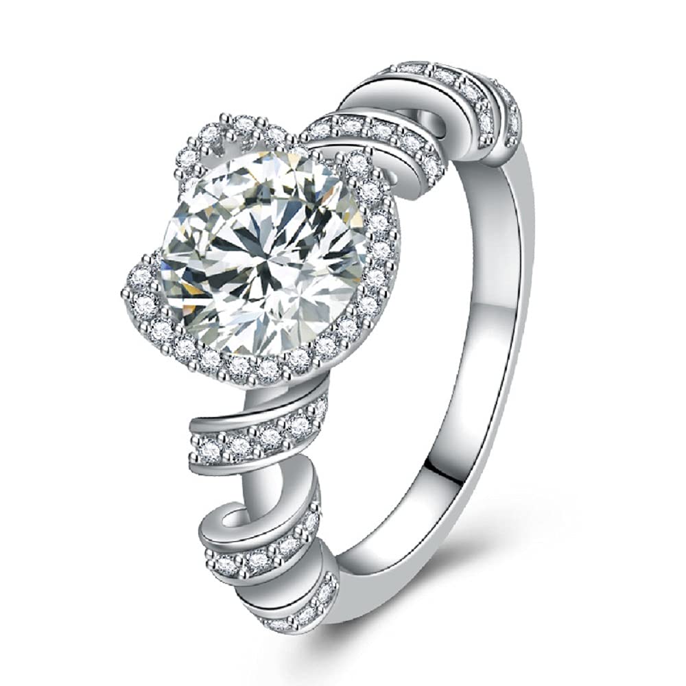 GUIDECUN 2.6ct Round Cut Halo 925 Sterling Silver Plated CZ Cubic Zirconia Engagement Rings Women's Unique Love Promise Ring Size 6-10 (US Size 9)