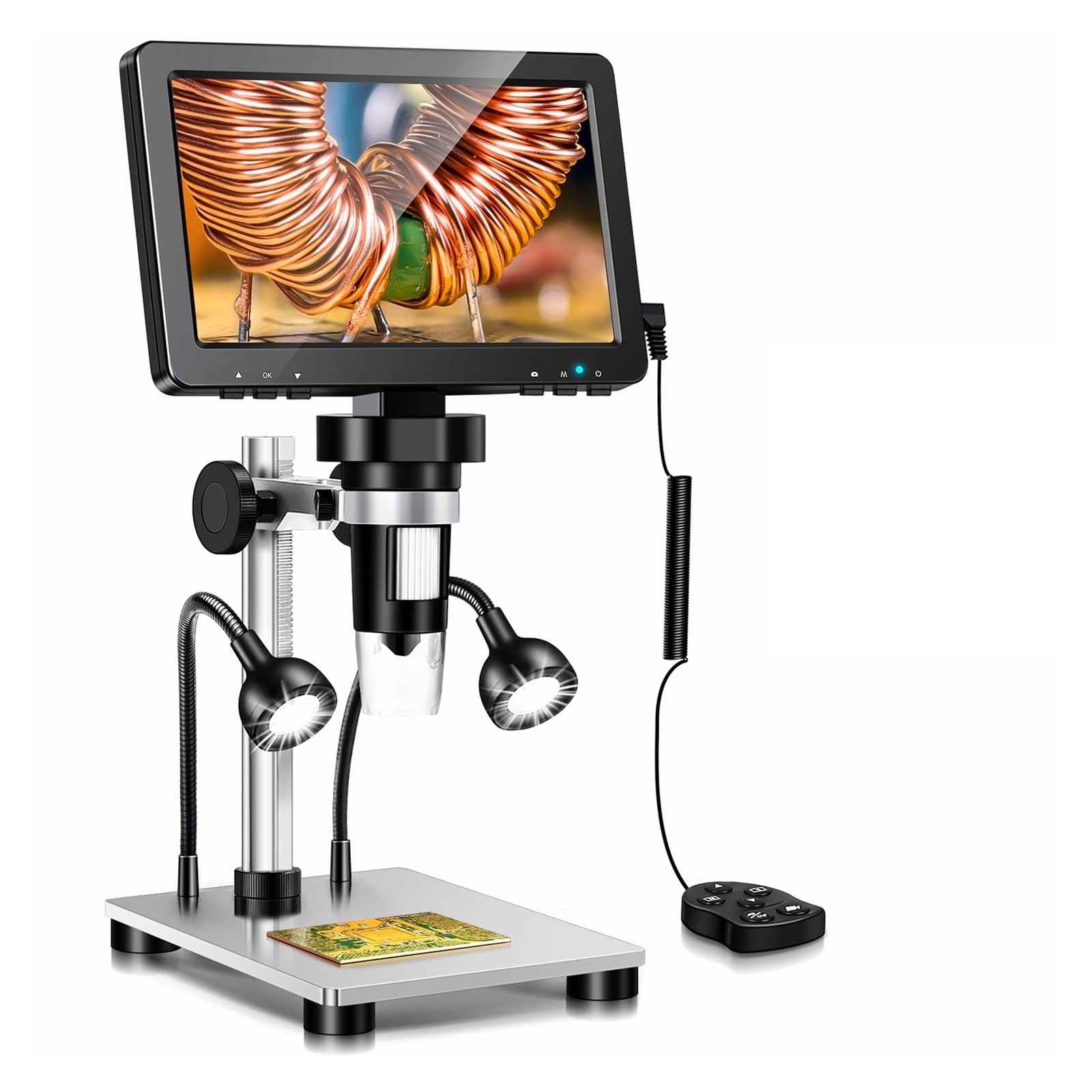 7 inch Digital Microscope 1200x Coin Professional Electron Microscopios For Repairing With 10 LEDs， PC View