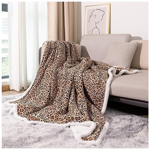 Coperta Appesantita, Coperta Da Tiro In Doppio Pile Corallo con Motivo Leopardato, Caldo, Morbido, Adatto A Tutte Le Stagioni, per Camera Da Letto, Regalo Di Festa, Facile Da Curare(Size:150*200cm)