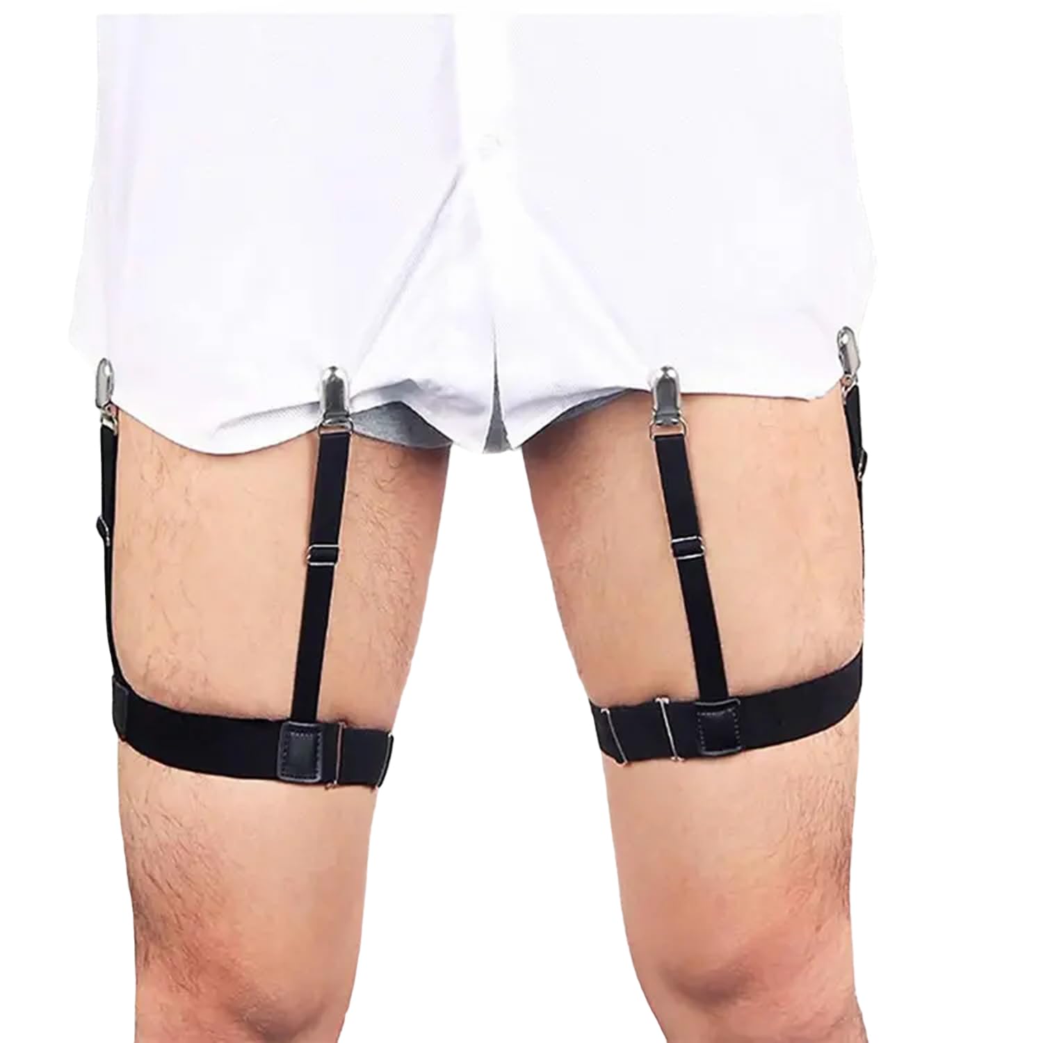 Metal Men Shirt Stays Adjustable Casual Style Elastic Shirt Garter Shirts Holder With Non-Slip Locking Clamps For Police Military