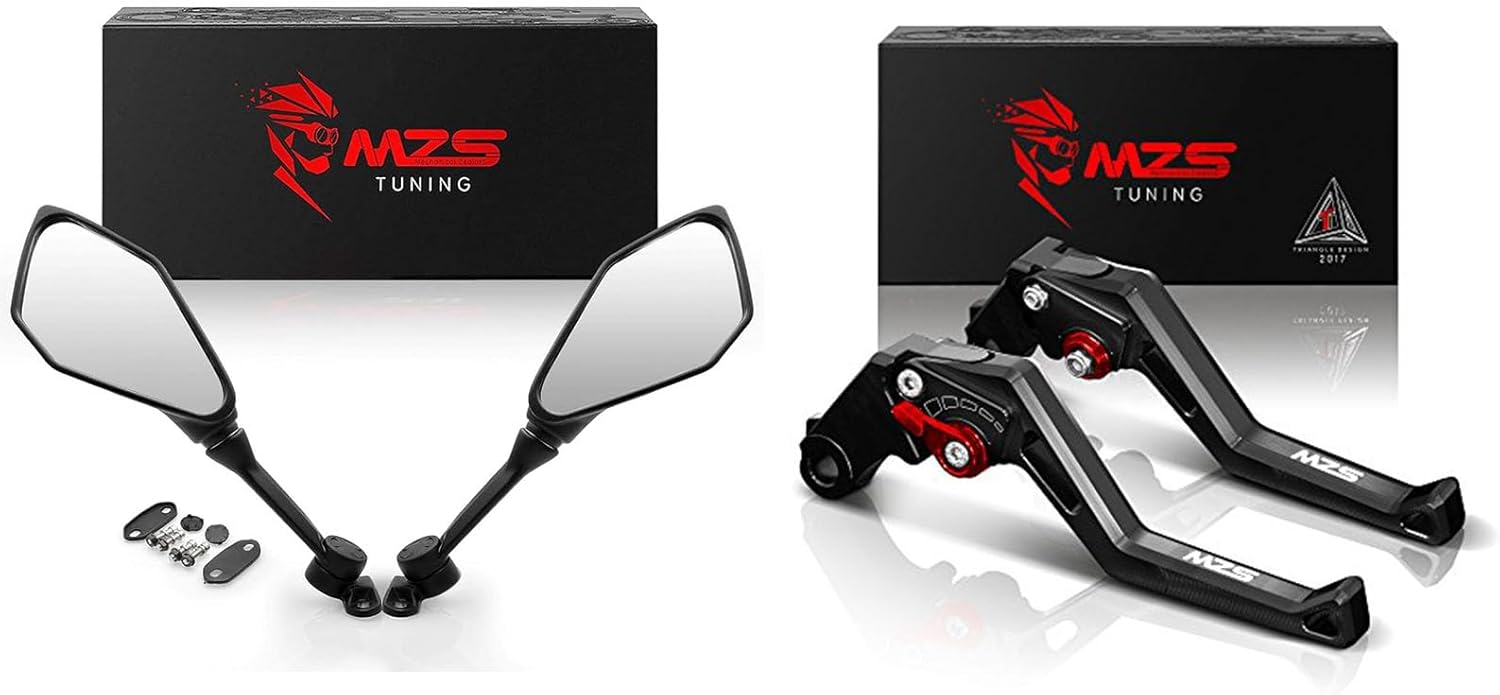 MZS Black Motorcycle Clutch Brake Levers Racing Motorcycle Mirrors Compatible with EX650