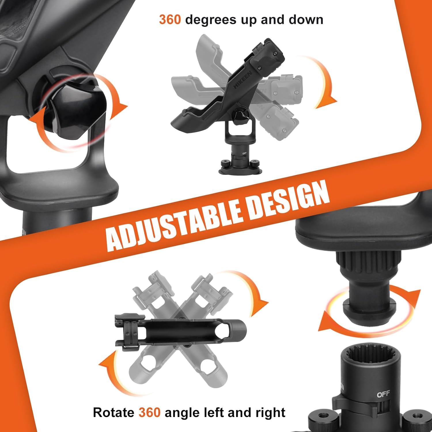 BOOSTEADY Lot de 1 Support de Canne à Pêche pour Bateau et Kayak, Porte Canne à Pêche en Réglable à 360° pour Montage sur Rail ou sur Pont
