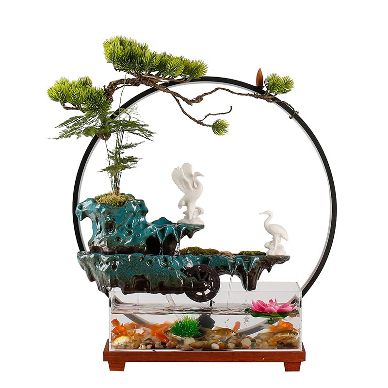 Fuente Decorativa de jardín, Fuente de Agua con Cascada, de cerámica, con iluminación LED, Quemador de Incienso, Feng Shui Zen, decoración para salón, Dormitorio, Oficina