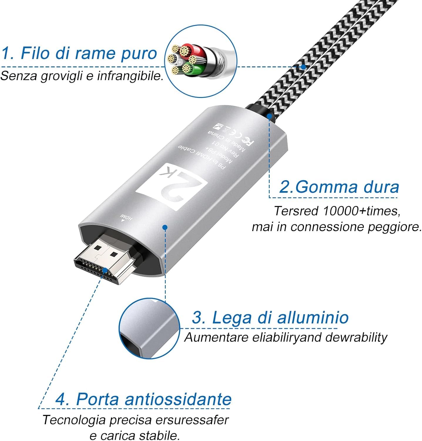 Ozvavzk Cavo Phone a HDMI 3 in 1 Adattatore Multiporta Type C Micro USB MHL Connettore 2K per Android Huawei Samsung Xiaomi Smartphone Cellulare alla TV Monitor Proiettore