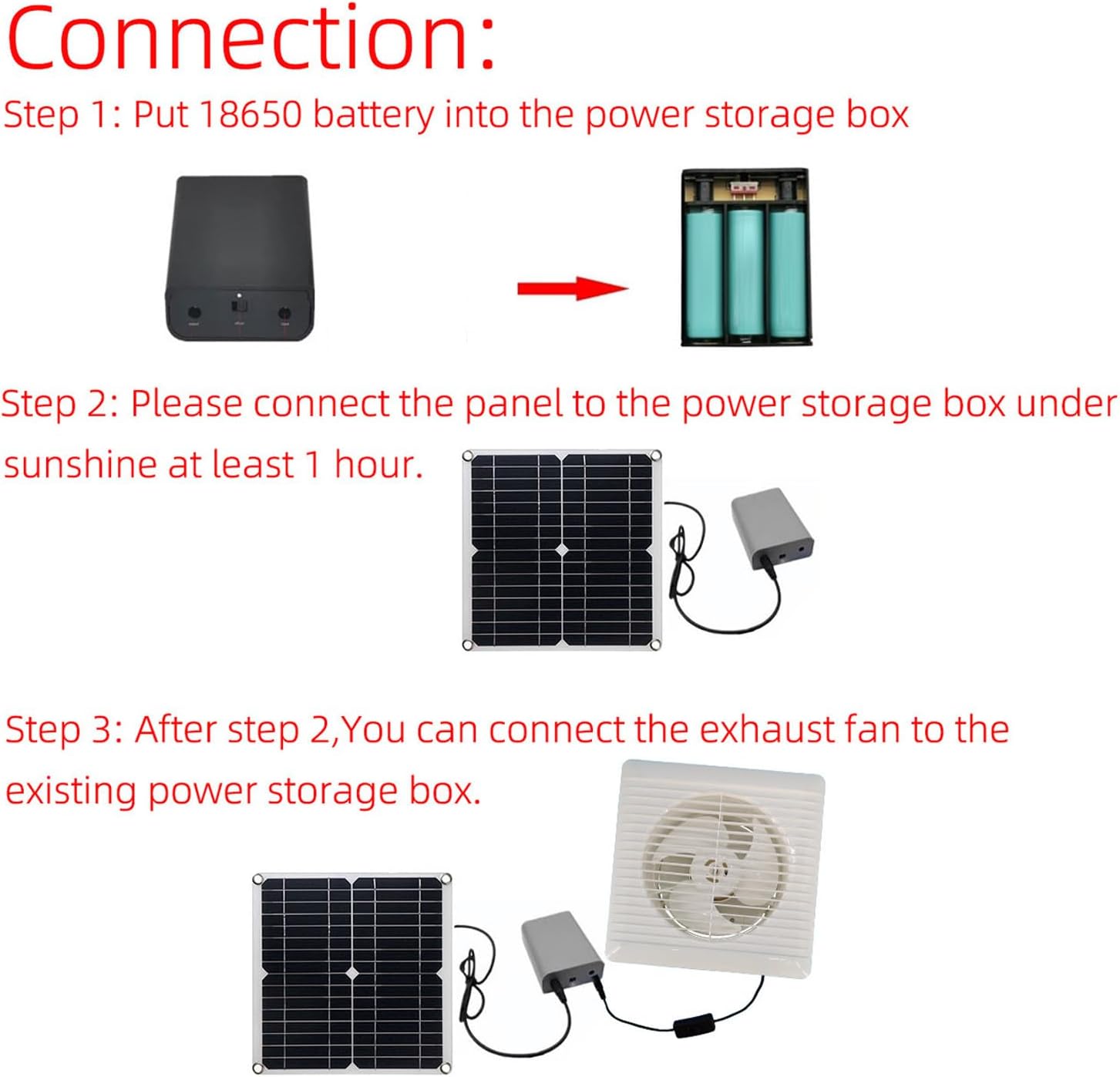 12W Solar Powered Fan Kit with Lithium Battery Exhaust Ventilation for Greenhouse Chicken Coop Shed Outdoor Camping