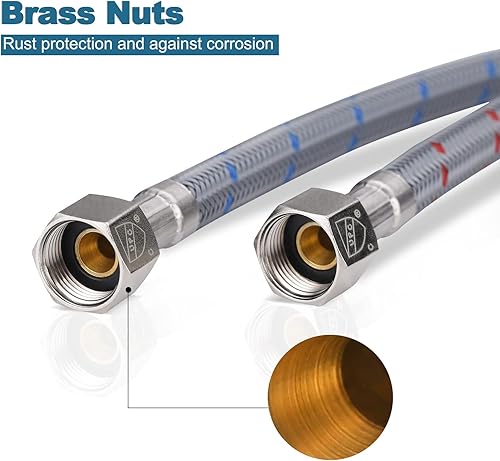 Miniatura 4 de ARCORA Manguera de grifo de cocina de baño de 40 pulgadas, líneas de suministro de nailon trenzado cUPC 38 pulgadas hembra Comp × M10 macho (1 par)