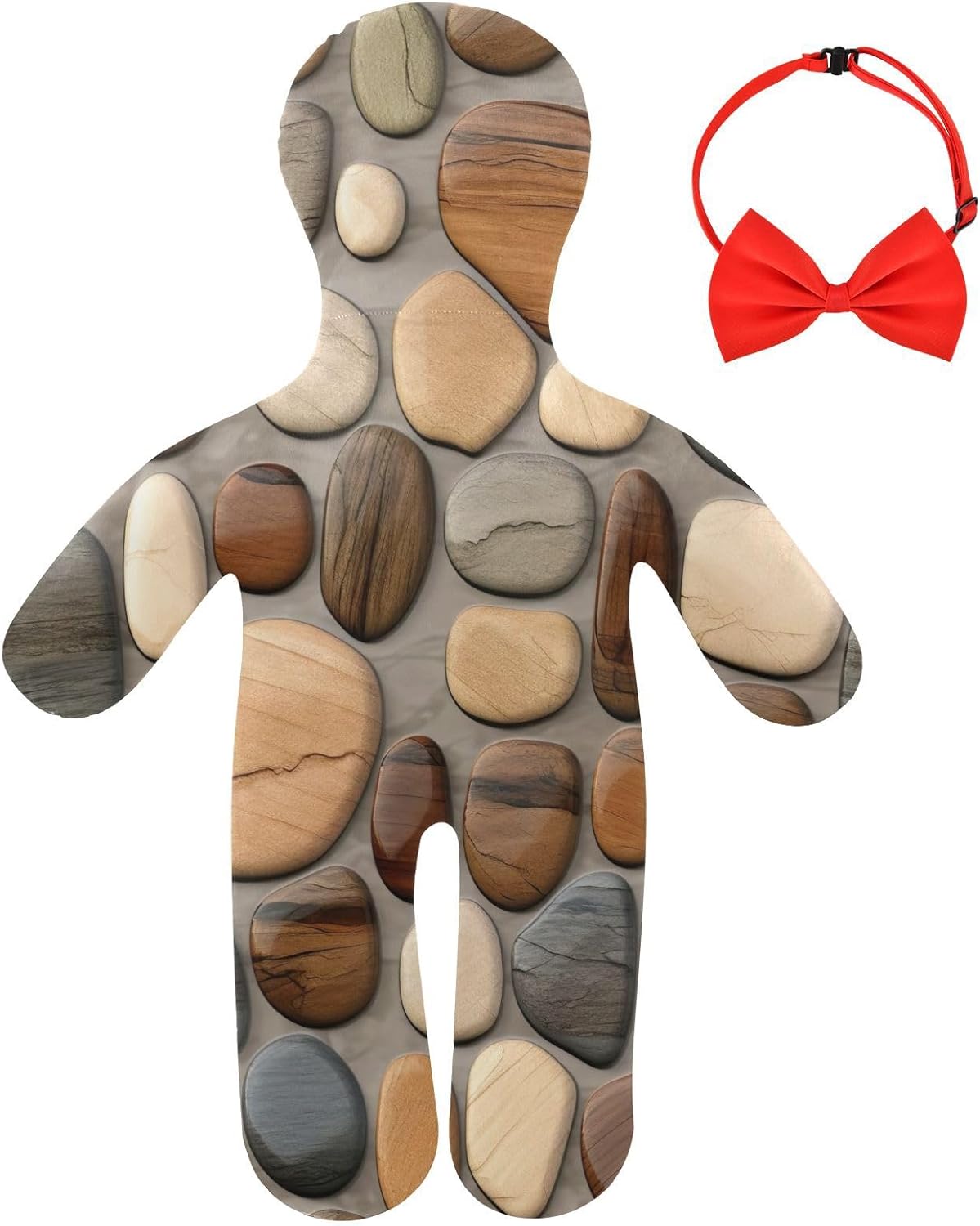 Wooden Stones Human-Shaped Pillow Soft Body Pillows Washable Velvet Pillows for Anxiety Relief Sleeping Cuddling & Support