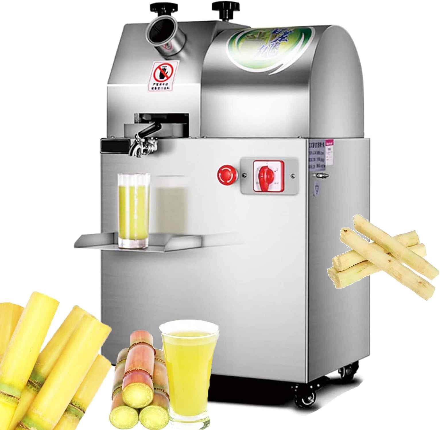 300KG/H Commercial Sugarcane Juicer, 1100W Electric Sugar Cane Ginger Juice Press Extractor - 80% Juice Yield, High Density Filtration Residue Net + 3 Stainless Steel Rollers