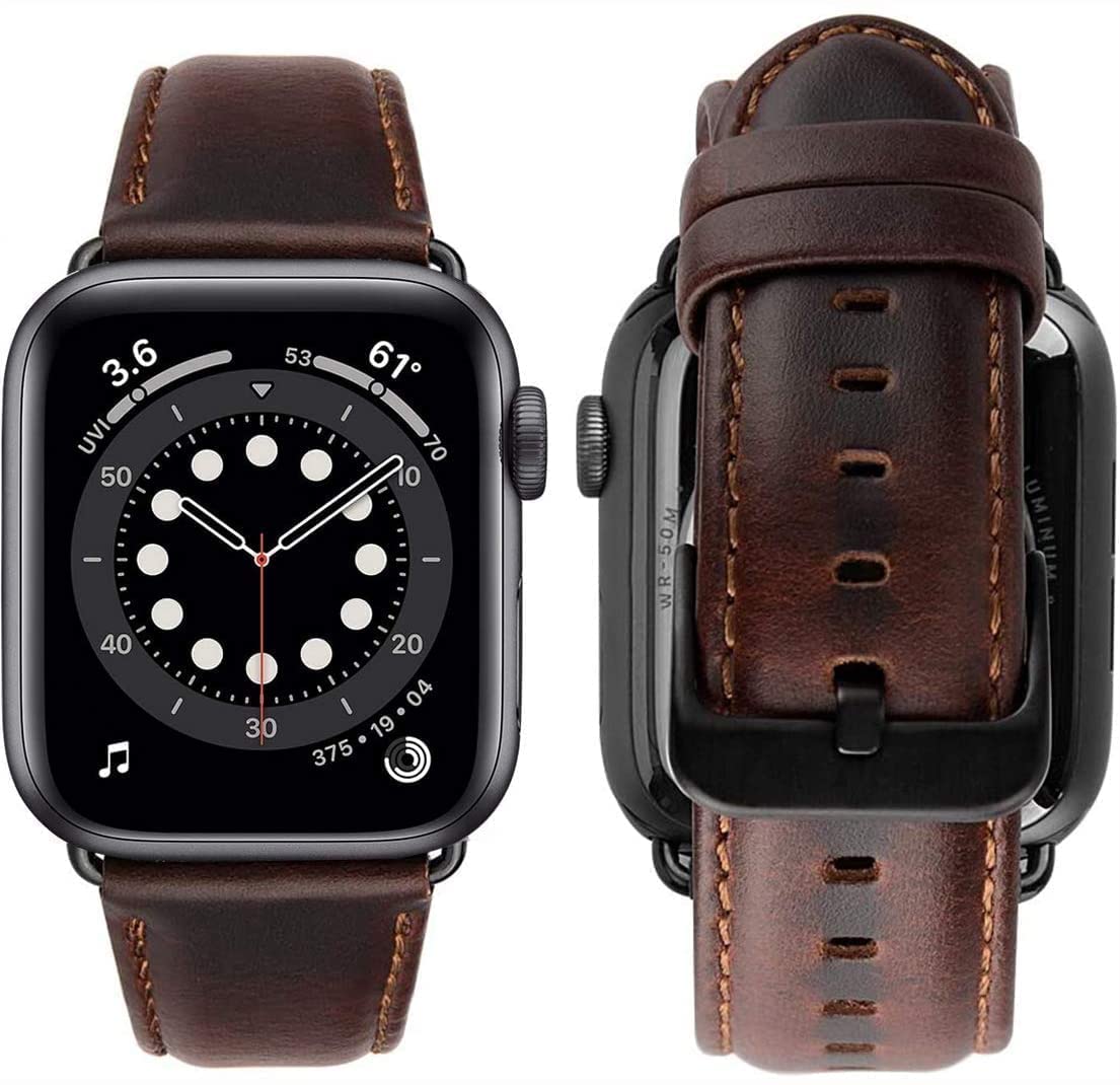GETSABLE Genuine Leather iwatch Strap Vintage Replacement Bands for Apple Watch Ultra 2 Straps Series 9 | SE2 | 8 | 7 | 6 | 5 | 4 | 3 | 2 | 1 (49mm|45mm|44mm|42mm) – Coffee Brown [Watch Not Included]