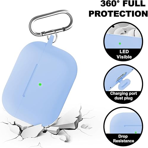 Vista 196 de Funda compatible con AirPods de tercera generación, accesorios de protección de silicona con llavero y kit de limpiador para mujeres y hombres, LED