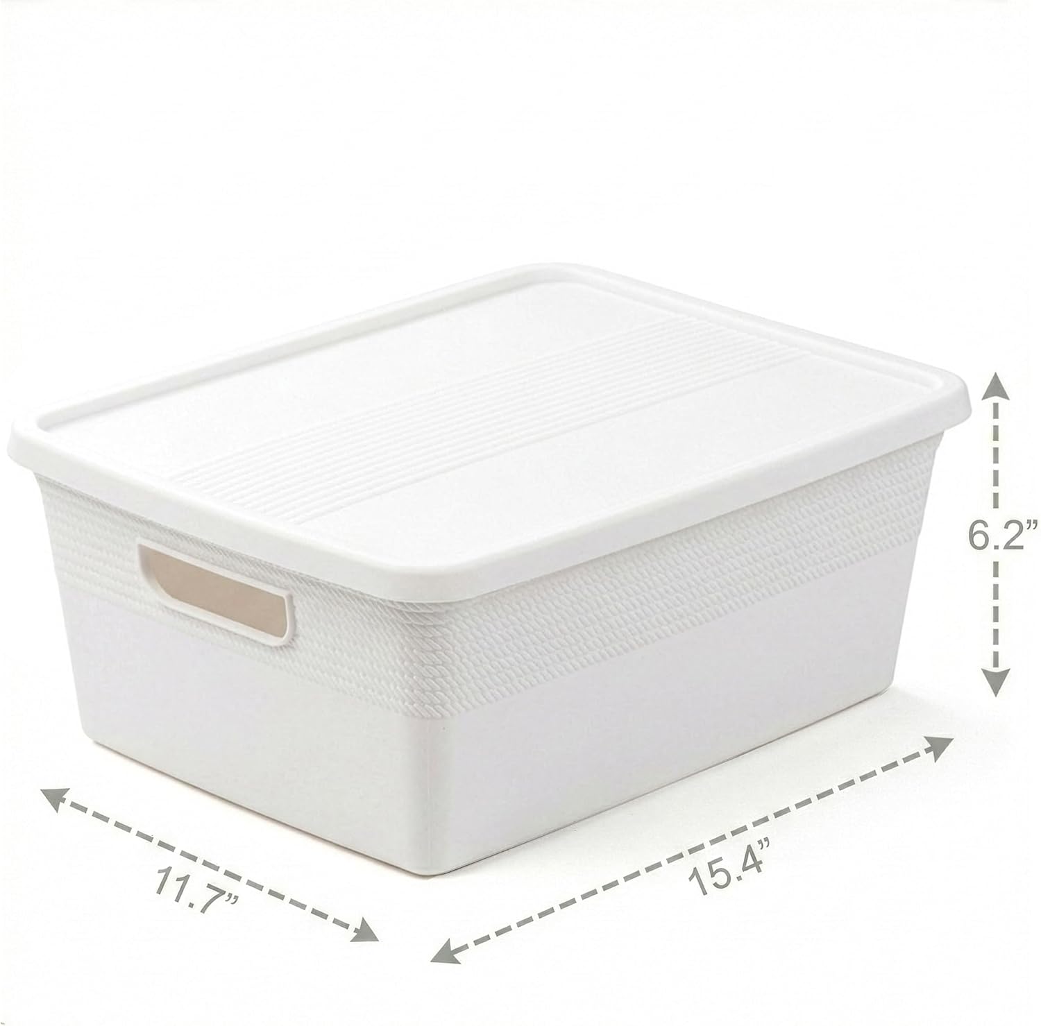 BINO | Plastic Storage Bins with Lids, 13 Liter - 3 Pack, White | THE BRAIDED COLLECTION | Plastic Bins for Organization Woven Storage Baskets for Organizing Pantry Shelf Organizer Basket Bin