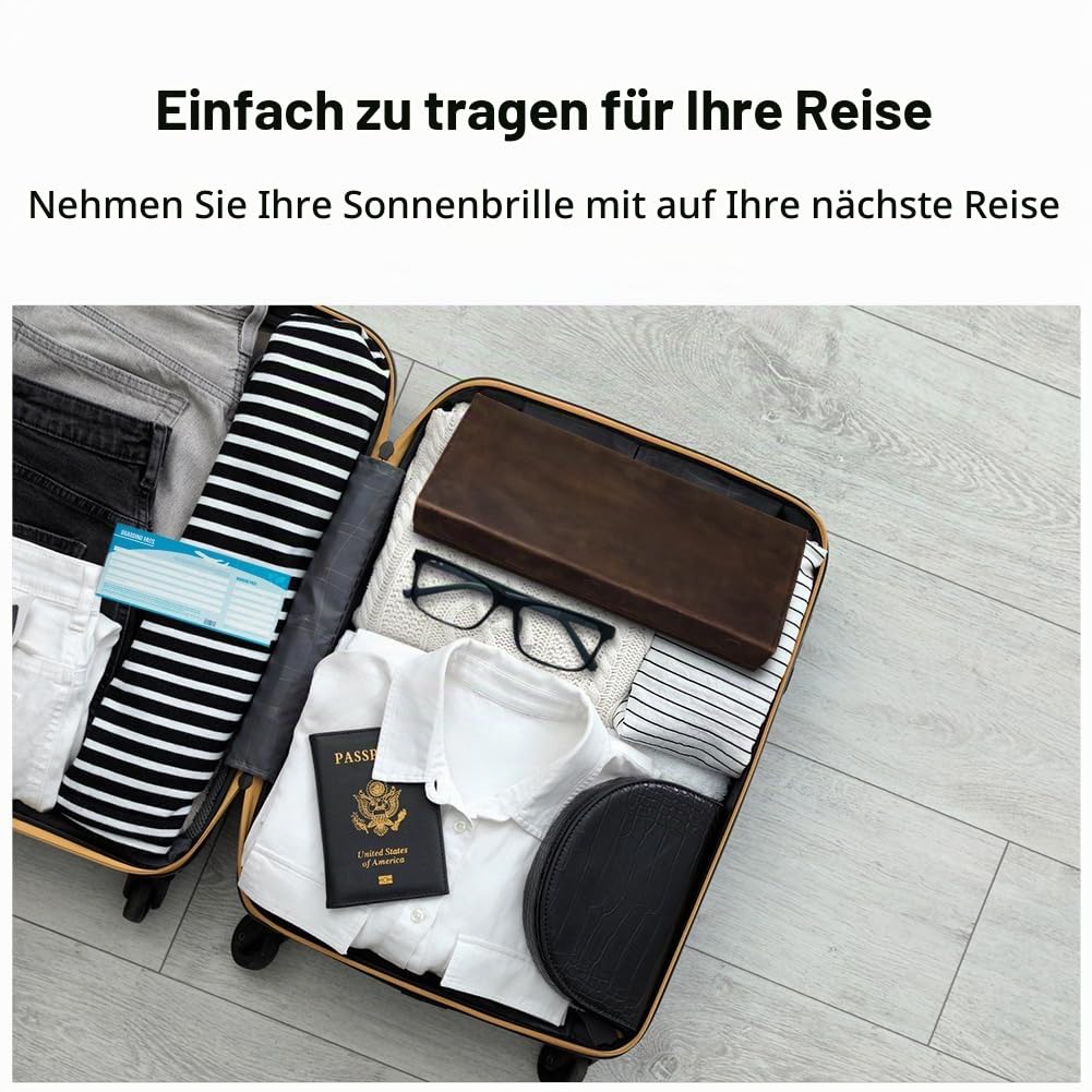 Contacts Brillenbox aus Leder für Herren/Damen, 2/4 Sonnenbrillenhalter, Reiseetui, Brillen-Organizer mit Mikrofaser-Futter und Reinigungstuch-Schlitz