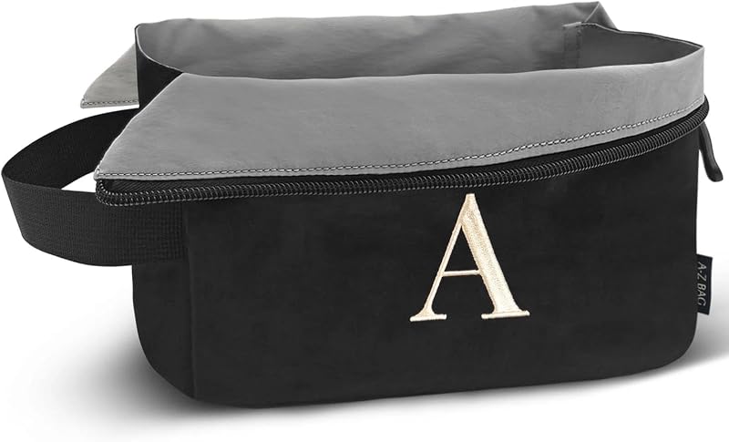 Necessaire de viagem A-Z BAG com monograma A, preta, 20,07 cm x 4,06 cm x 24,89 cm
