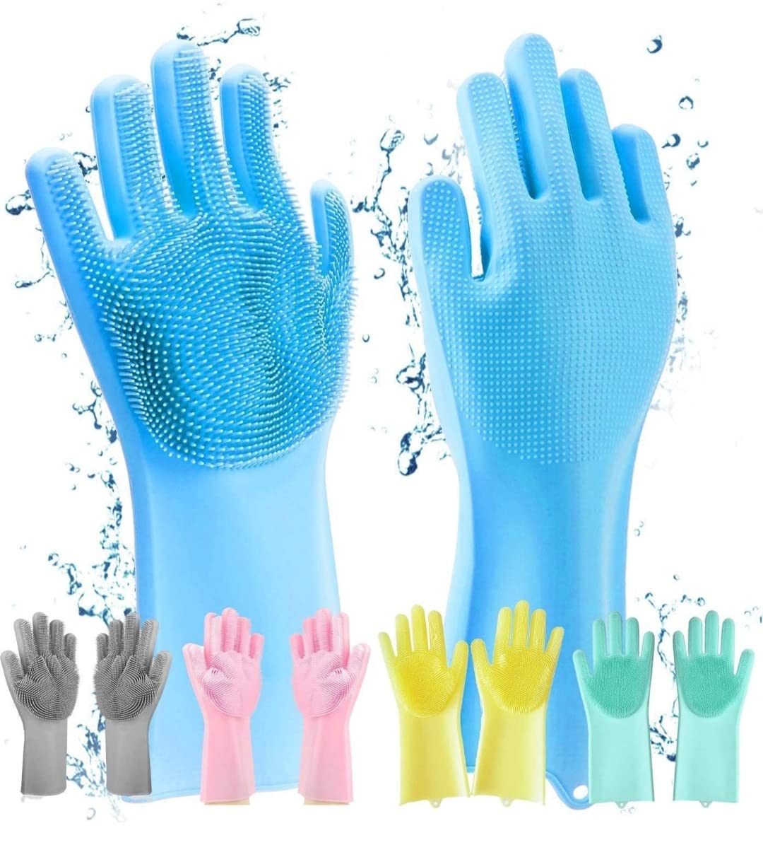 Amazon brand - Heavy Duty Silicone Hand Gloves for Dishwashing, Utensil Cleaning, Pet Grooming and Kitchen Cleaner, Random Color, Free Size,(pack of 1 Pair)