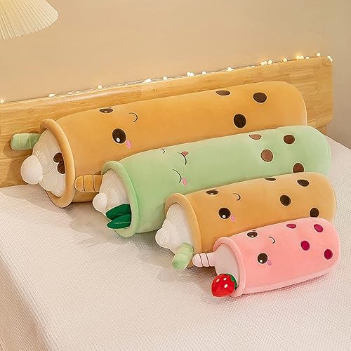 Miniatura 7 de Lindos peluches de peluche, almohada larga de felpa con té con burbujas, regalo de animales de peluche para niños y adultos (felpa larga verde