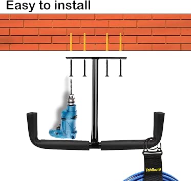 2 Set Overhead Garage Storage Rack, Heavy Duty Overhead Storage Double Hook, Ceiling Mount Hanger Safe Utility Hooks, Hanging for Lumber Ladder Brackets & Other Bulky Items (Pack of 2 - Black)