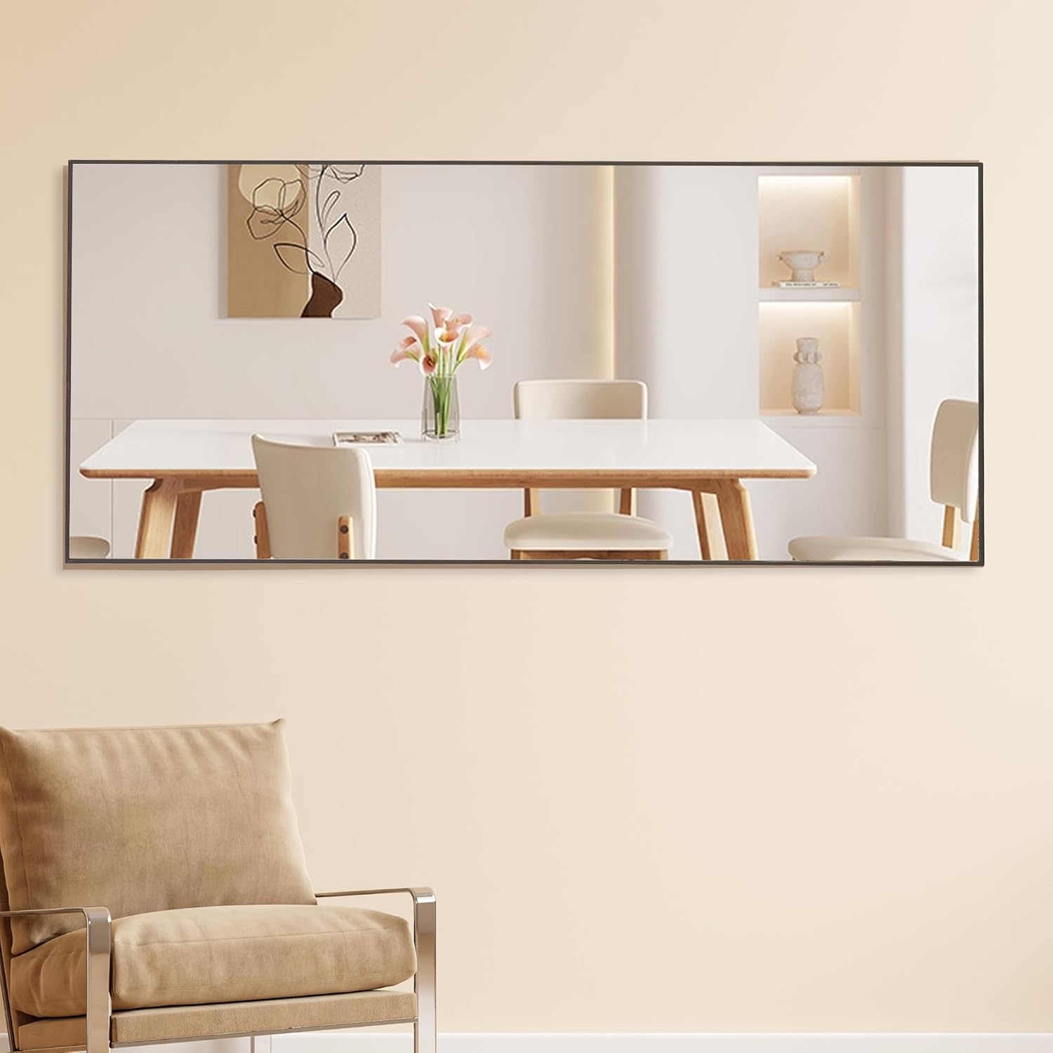 71'x31.4' Gray Solid Wood Frame Long Mirror – Floor to Ceiling Wall Mounted Dressing Mirror for Bedroom, Foyer, Clothing Store, Decorative Functional