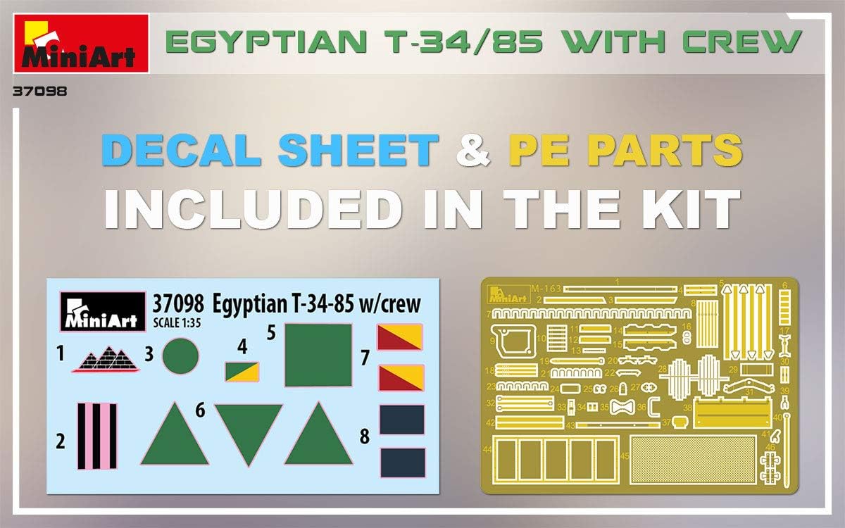 Mini Art MA37098 1/35 Egyptian Army T-34/85 with 4 Tank Soldiers Plastic Model