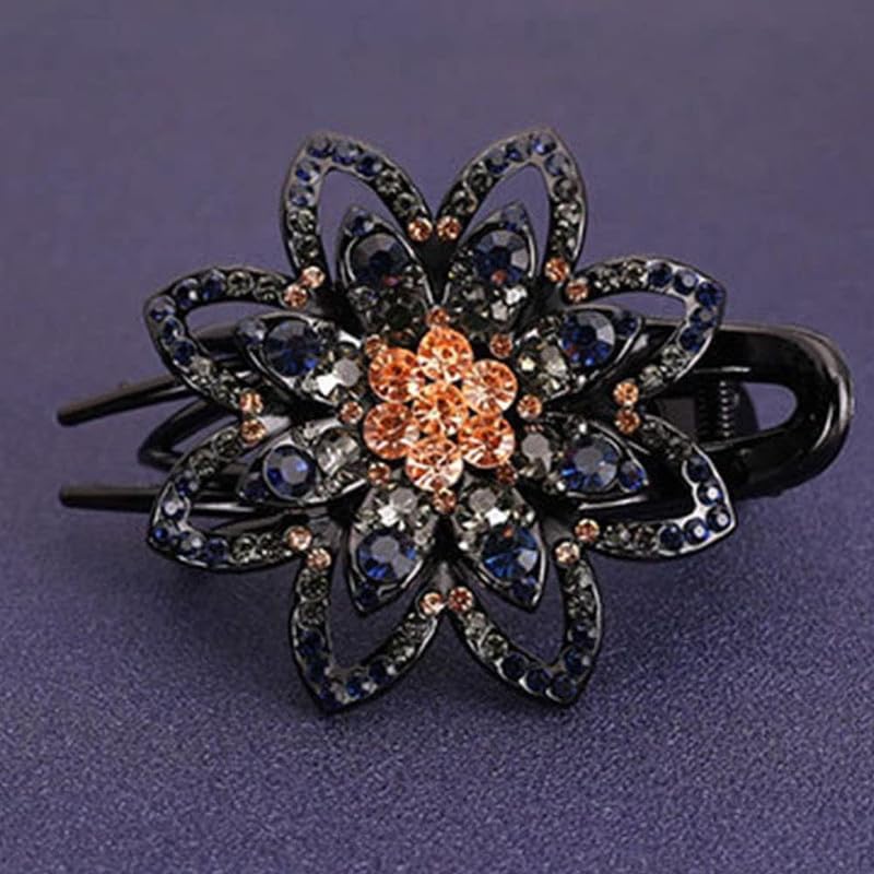 MIKONIKO Flower Rhinestones Hair Clips Duckbill Clip Ponytail Clips Hair Barrettes Decorative Clips Hair Accessories for Women (Black Pack Of 1)