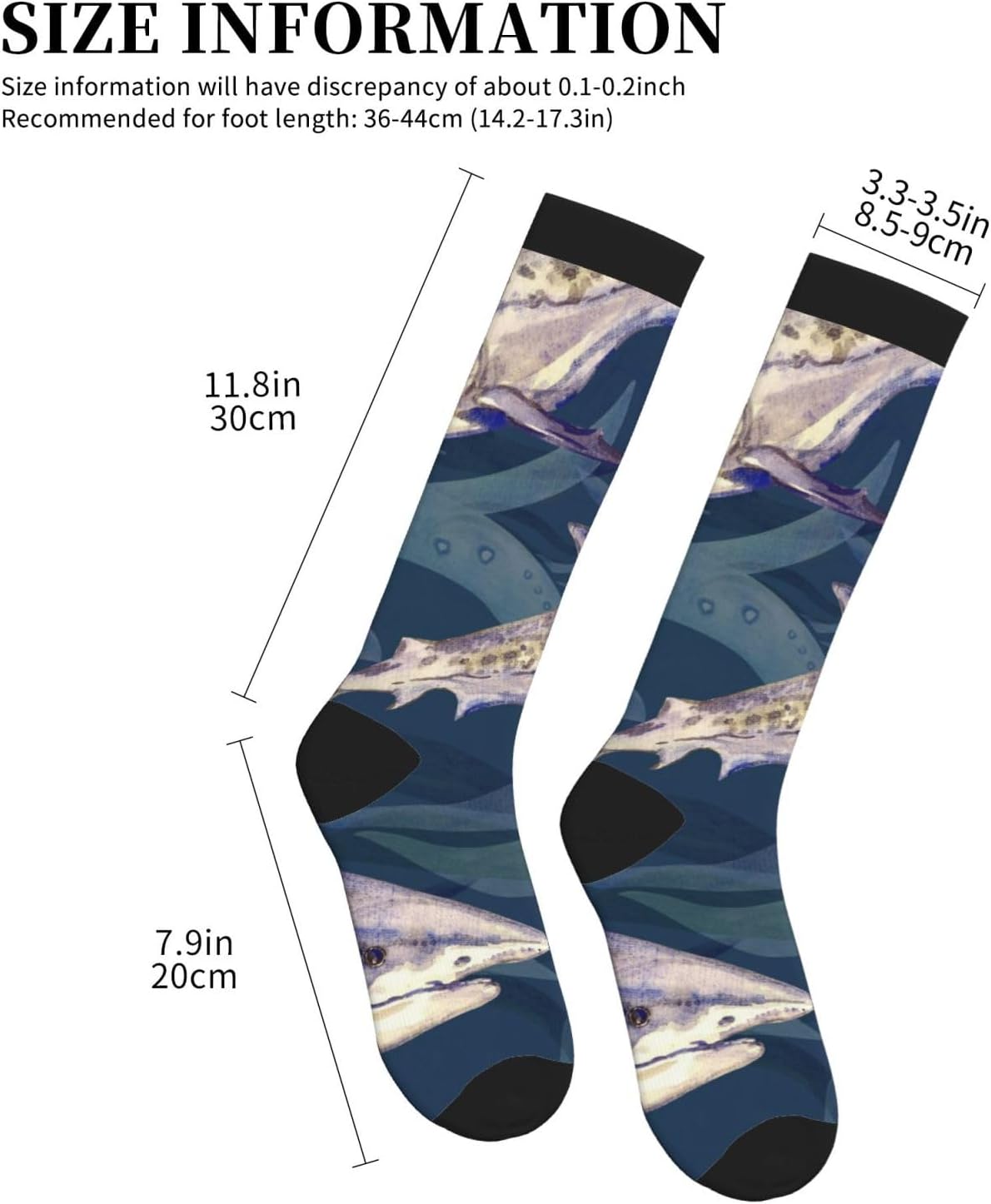Tiger Shark On Dark Blue Ocean Tight Fitting Women'S Men'S Knee High Running Socks