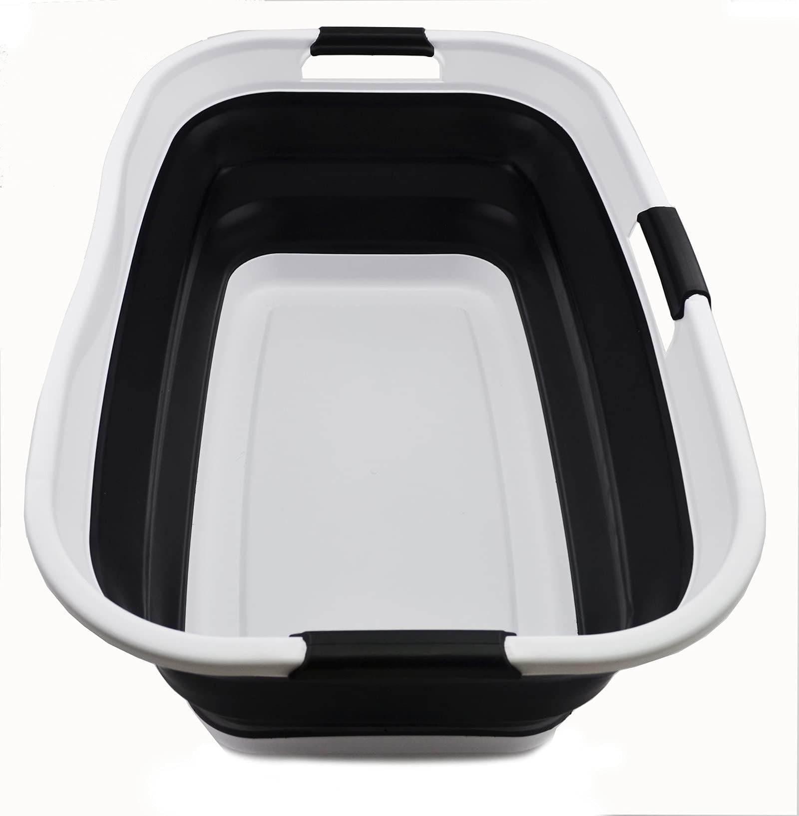 SAMMART 44L Collapsible Plastic Laundry Basket - Foldable Pop Up Storage Container - Portable Washing Tub - Space Saving Hamper/Basket, Water Capacity: 35L (1, White/Black), Size : 64.5 x 44 x 26 cm
