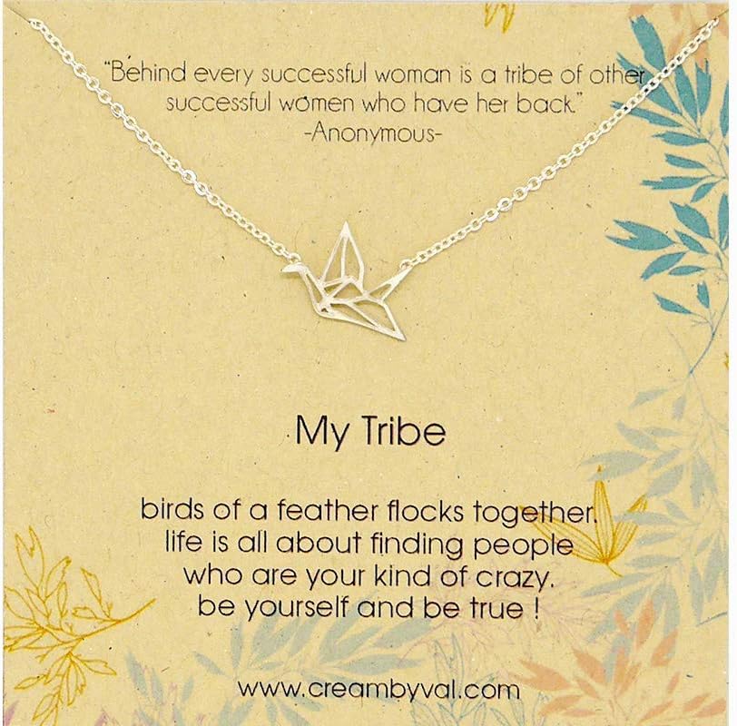 Cream By ValMy Tribe Sterling Silver Necklace โ 18in Origami Bird Pendant Necklace with Meaningful Message โ Dainty Silver Jewelry for Women โ Elegant Silver Charm Necklace Gift for Birthday, Anniversary
