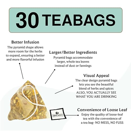 Vista 236 de BREWIX Bolsas de té de albahaca sagrada (15 bolsas de té piramidales) Camiseta con hojas de tulsi y manzanilla Sin cafeína, té de hierbas