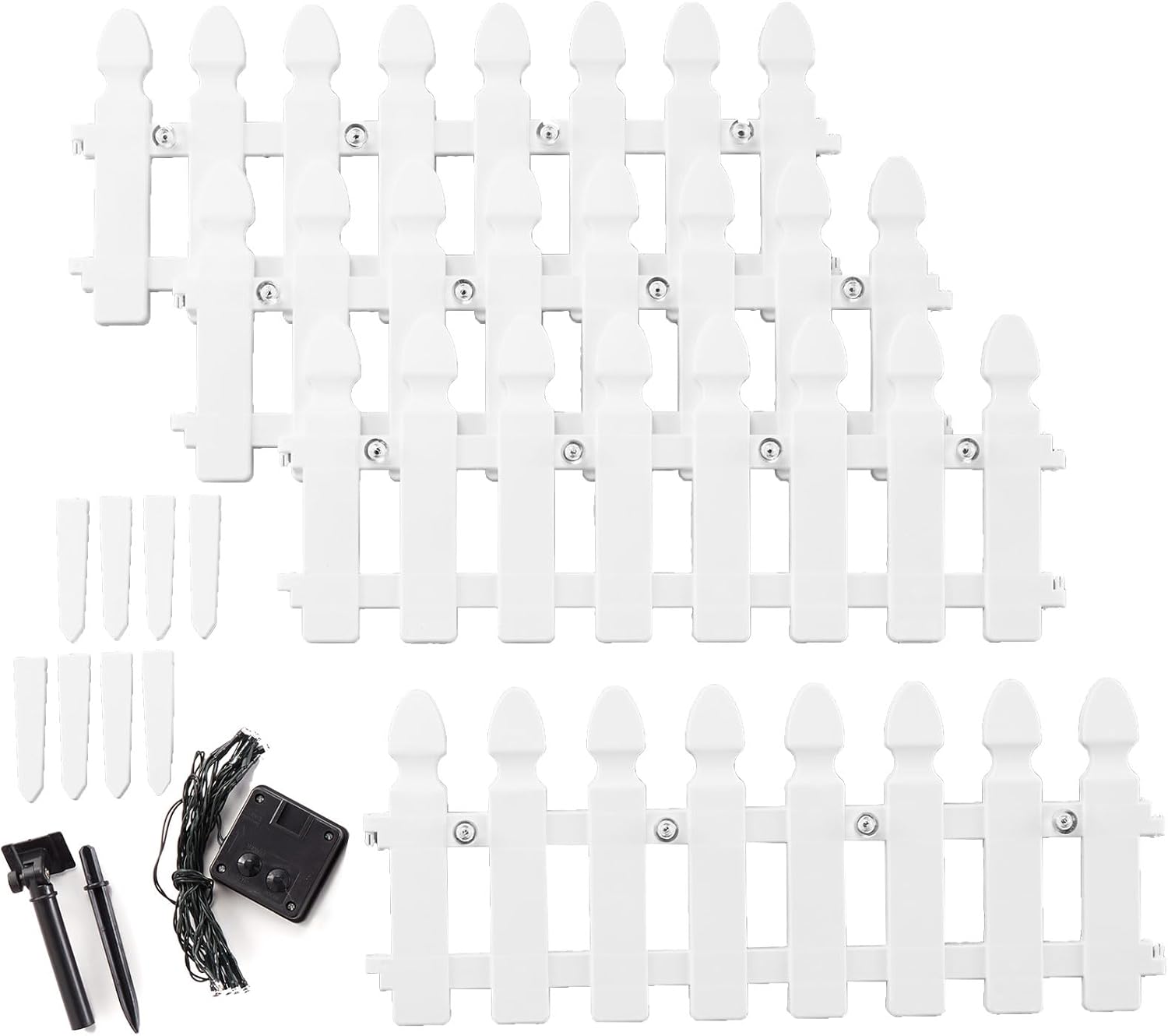 The Lakeside Collection 6-Ft. Solar Border Fence Panels - White