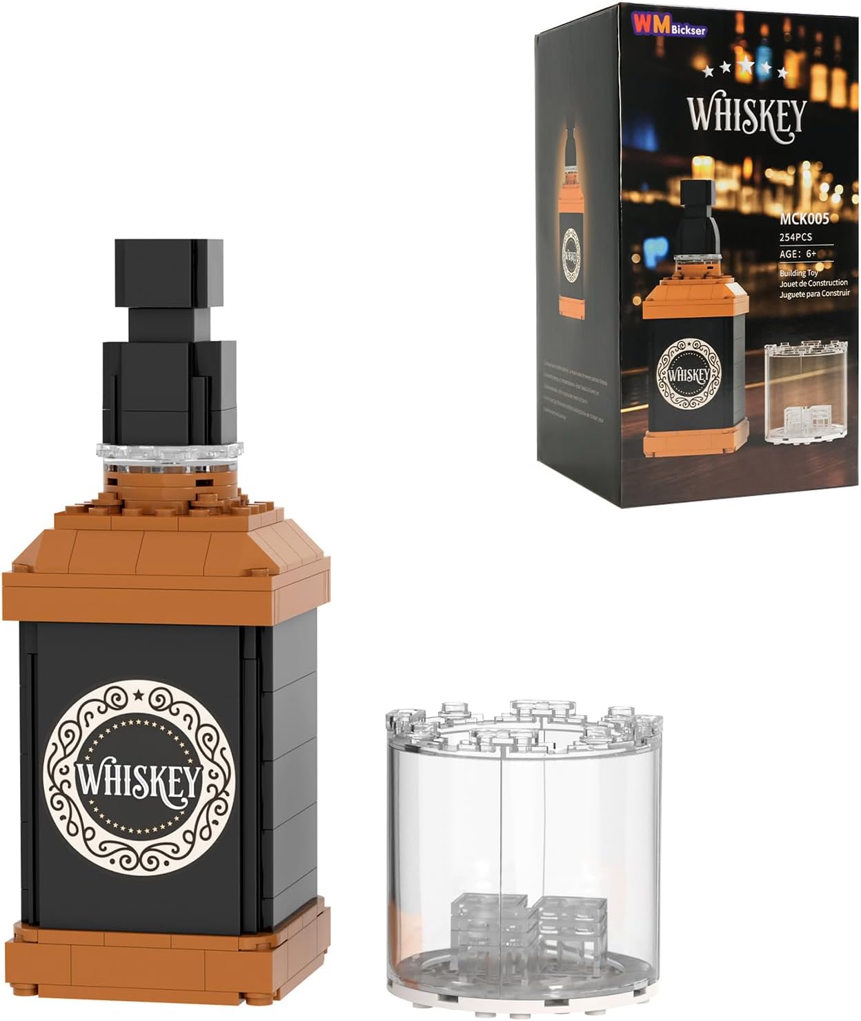 254Pcs Toy Building Block Set for Whiskey Bottle Construction,Collectible Display Set, Adults and Boys Kids Aged 6+