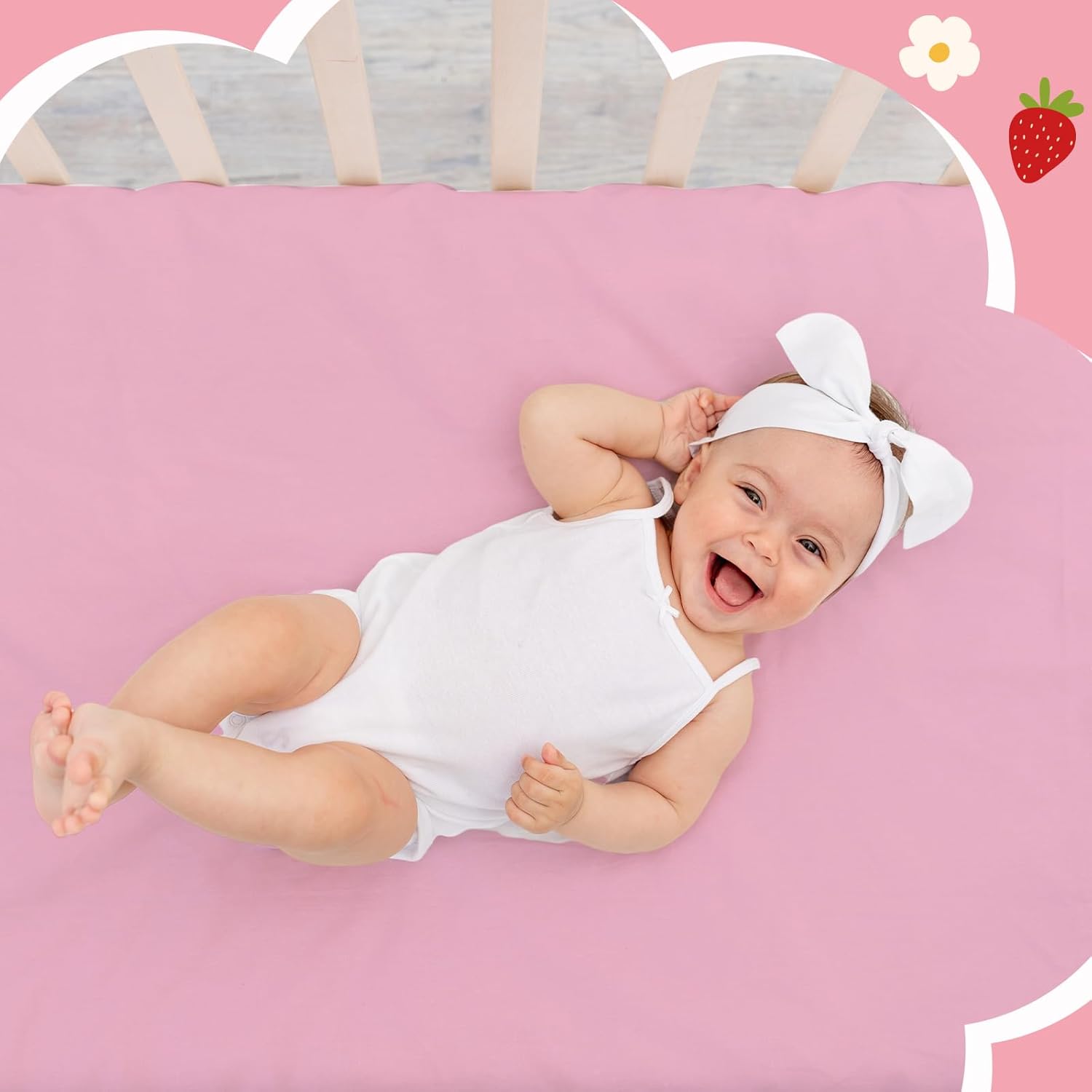 Hahafelt 4 Pack Strawberry Baby Crib Fitted Sheet for Girls 52'' x 28'' Strawberry Stretchy Neutral Fitted Crib Mattress Bed Sheet Pink Baby Bedding for Standard Mattress Gift Set