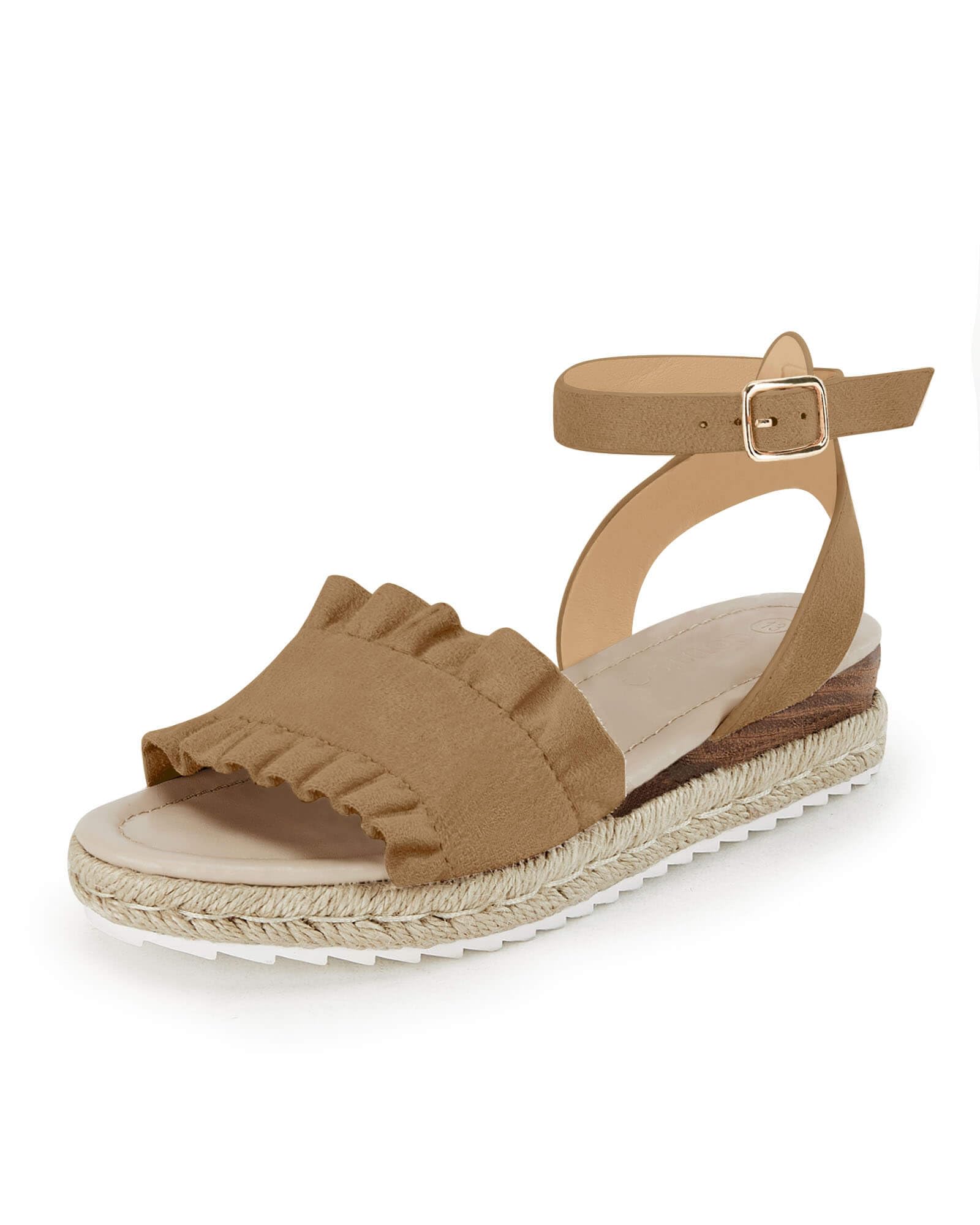 Coutgo Girls Espadrille Platform Sandals Ruffle Open Toe Ankle Buckle Strap Wedge Casual Summer Shoes for Kids Toddlers