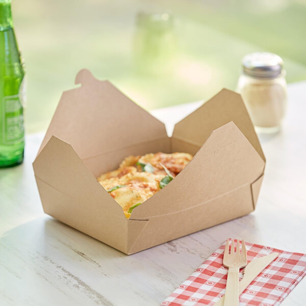Hot Bargains Brown 100 X No 2 / 1450Ml Takeaway Food Boxes Cardboard Leak Proof Design Biodegradable Kraft Food Containers (218/196X161/140X47mm-1450Ml/51Oz) (100)