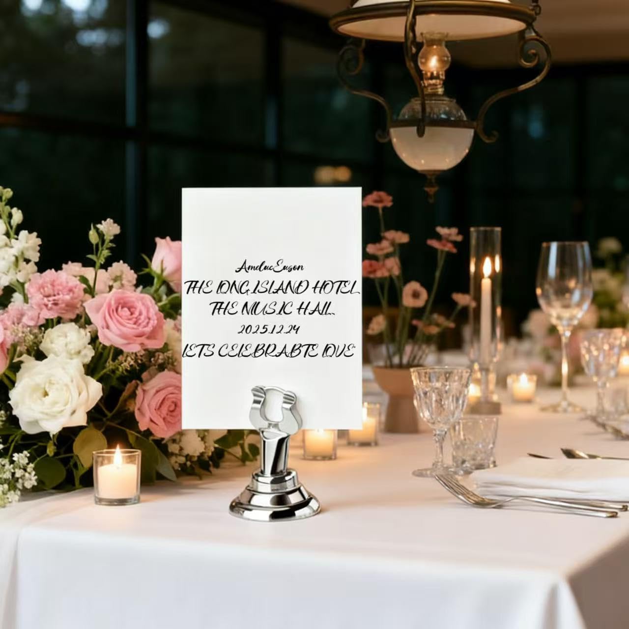 12 soportes para números de mesa, soportes para tarjetas de lugar para mesa, elegante soporte para tarjetas de mesa, ideal para bodas, banquetes, fiestas de aniversario (plateado) (1.5 pulgadas)
