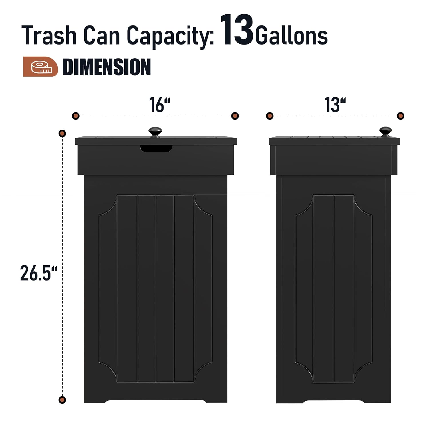 Function Home Trash Can Cabinet, 13 Gallon Kitchen Garbage Can, Wood Recycling Trash Bin, Freestanding Dog Proof Trash Can, Farmhouse Trash Cabinet with Lid for Home Kitchen Bathroom, Black