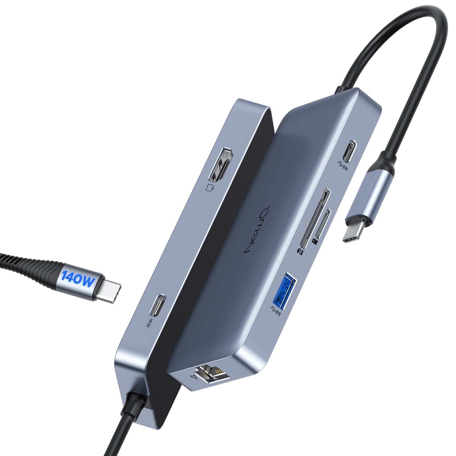 NewQ Stacja dokująca USB-C 140 W, koncentrator 4K 60 Hz HDMI, USB-A 3.2, USB-C 3.2, Gigabit Ethernet, wejście PD 140 W, SD/TF 4.0 gniazdo 300 Mbit/s, kompatybilna z Thunderbolt 3/4/5, do MacBook