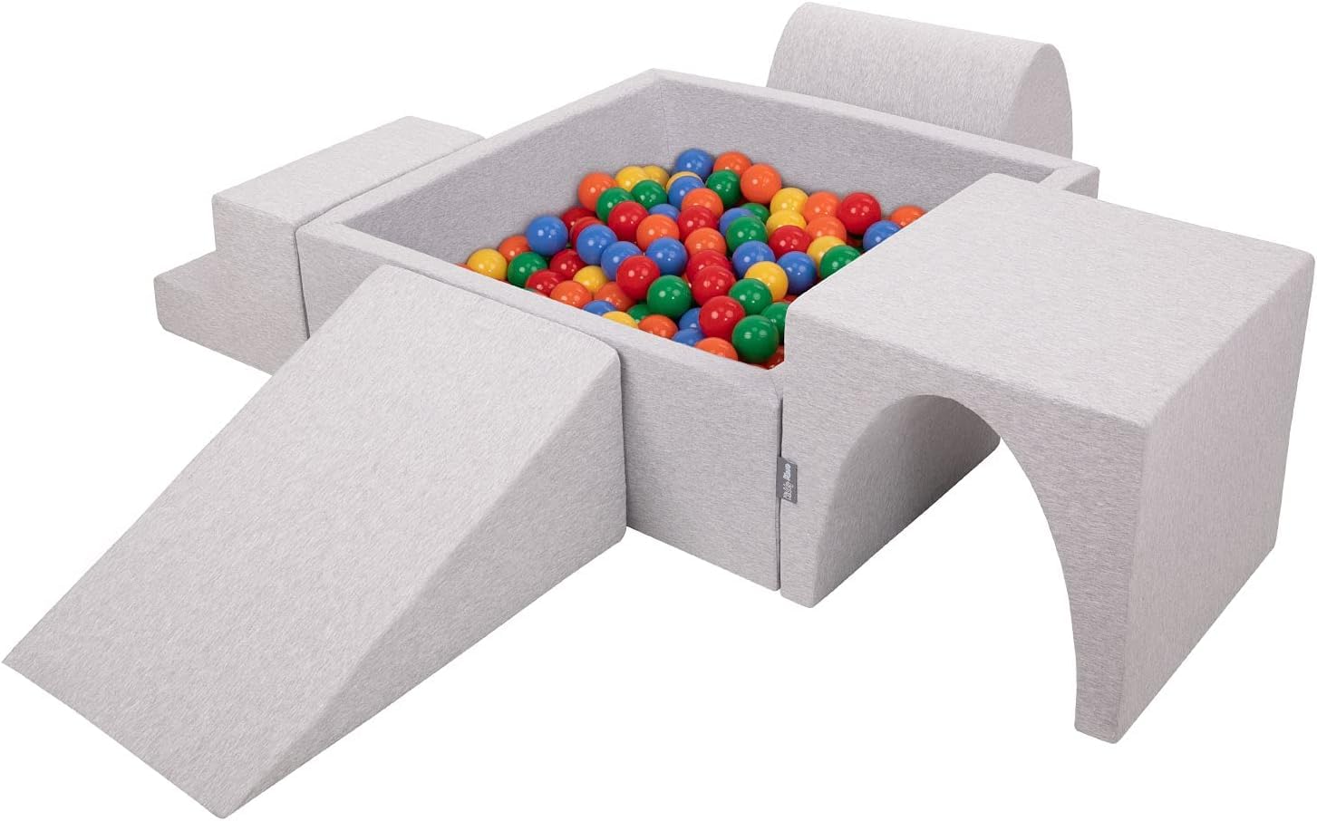 KiddyMoon Parque Infantil De Espuma con Cuadrada Piscina De Bolas (200 Bolas) para Niños, Gris Claro: Amarillo/Verde/Azul/Rojo/Naranja