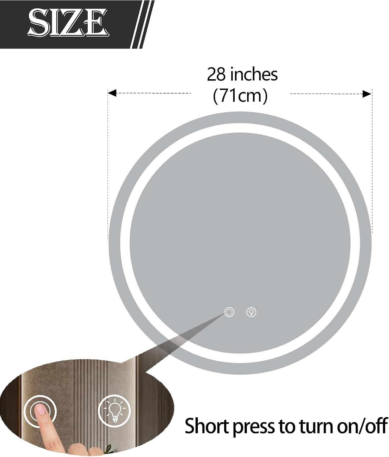 28 Inch LED Round Mirror Circle Bathroom Mirror with Lights image 2